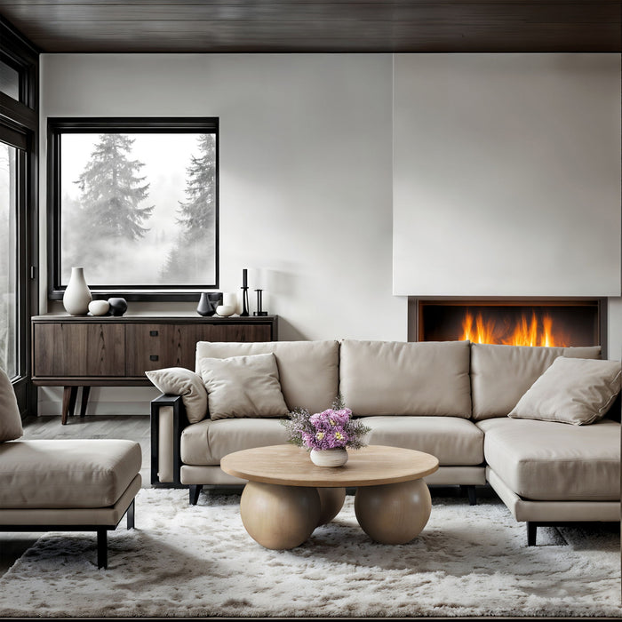 Fitch - Wood Oak Veneer Coffee Table - 3 Legs - Simple Home Plus