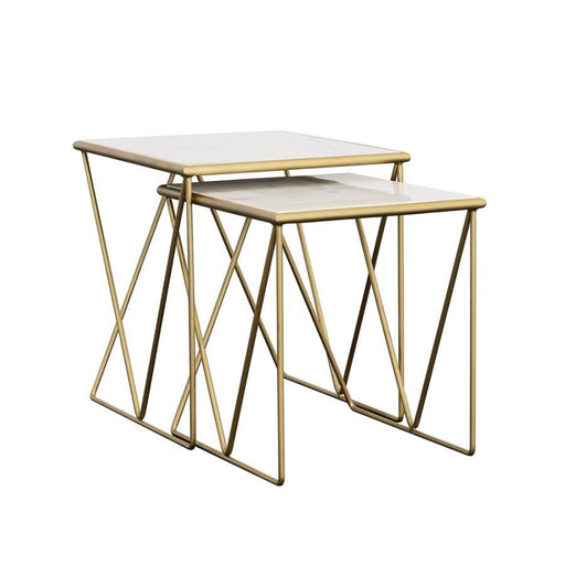 Bette - 2 Piece Marble Top Nesting Table Set - White And Gold - Simple Home Plus