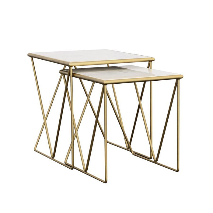 Bette - 2 Piece Marble Top Nesting Table Set - White And Gold - Simple Home Plus
