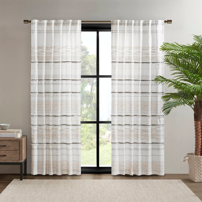 Nea - Printed Window Panel With Tassel Trim And Lining - Off White / Gray - Simple Home Plus