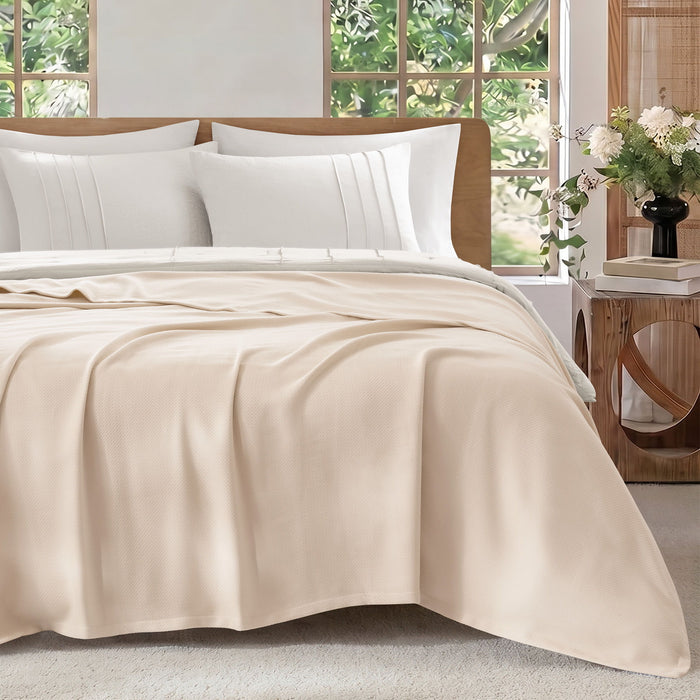Egyptian Cotton - Twin 100% Certified Egyptian Cotton Blanket - Micro-Herringbone Beige