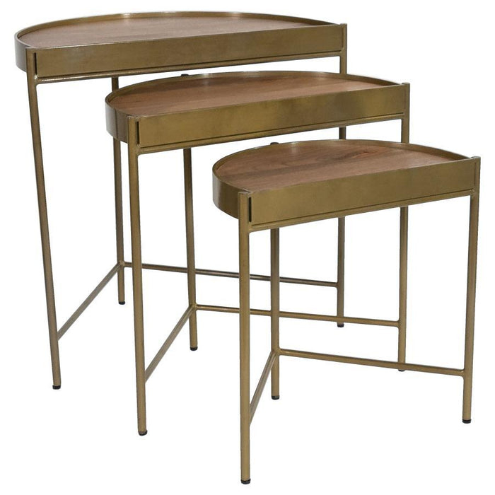 Tristen - 3 Piece Demilune Nesting Table - Brown And Gold - Simple Home Plus