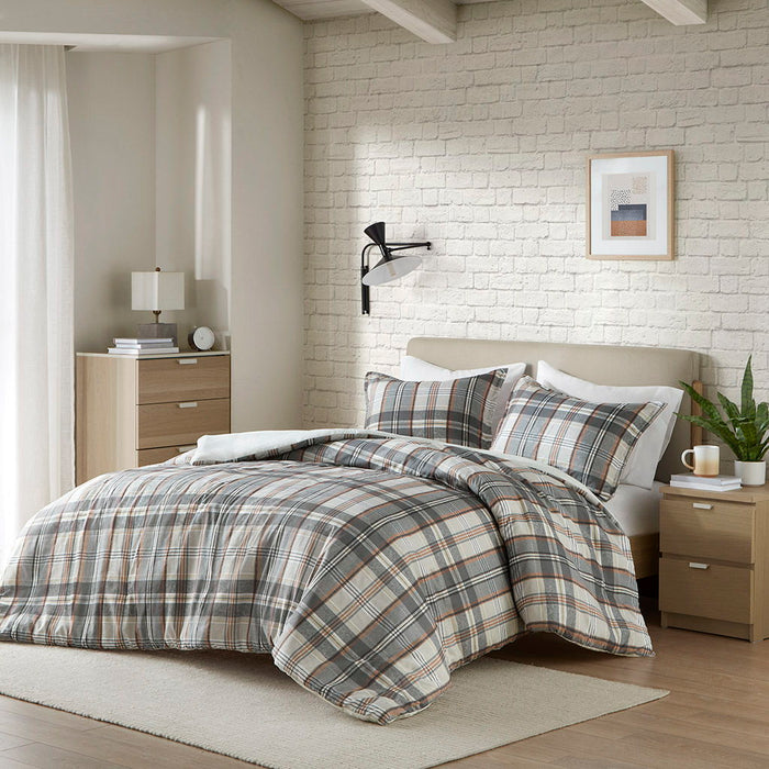 Blake - Plaid Twin Duvet Cover Set - Tan/Gray - Simple Home Plus