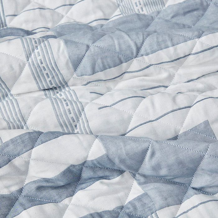 Graham - 3 Piece Full Jacquard Patchwork Quilt Set - Blue - Simple Home Plus