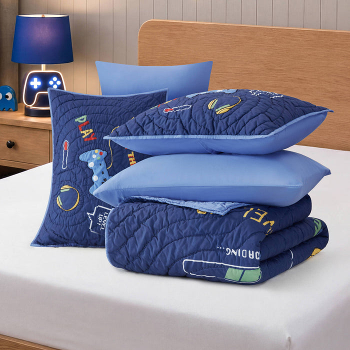 Game - Queen Quilt Set - Navy