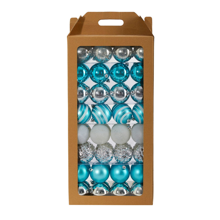 Holiday Shatterproof 64 Count Xmas Tree Ornament Set 80mm