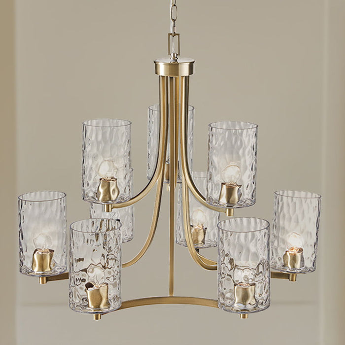 Opulentia - 9-Light Round Tiered Chandelier With Textured Glass Shades - Antique Brass - Simple Home Plus