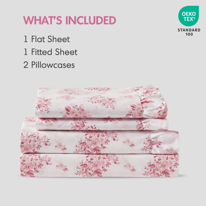 Microfiber Ruffle - California King Sheets - Pink Floral