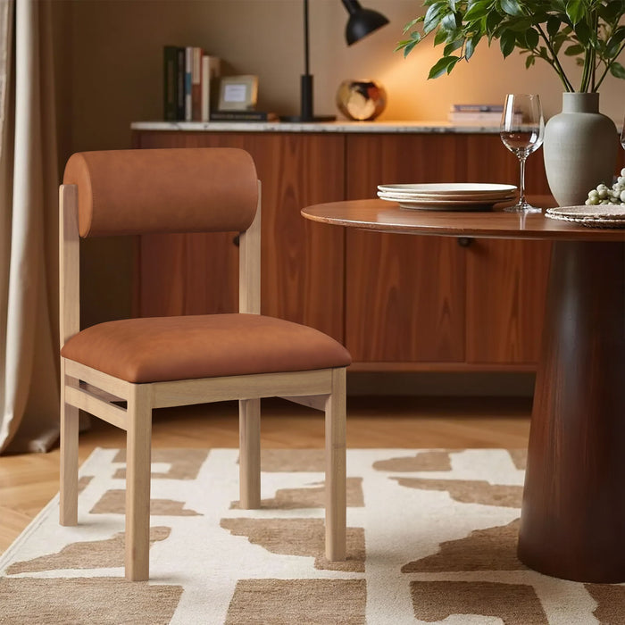 Roundhill - Faux Leather Dining Chair (Set of 2) - Natural Frame - Simple Home Plus