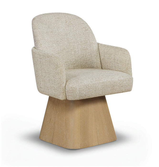 Marlowe - Linen Textured Fabric Upholstered Swivel Dining Arm Chair - Stained Natural - Simple Home Plus