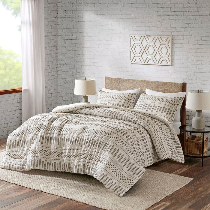 Rhea - King Comforter Mini Set - Ivory / Charcoal - Simple Home Plus