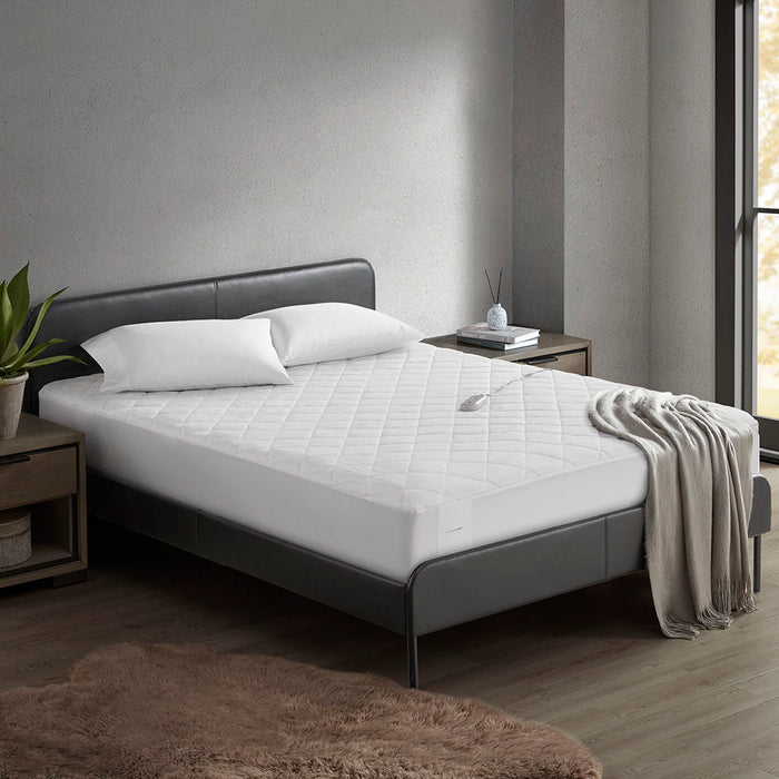 Embossed - Full Heated Mattress Pad - White - Simple Home Plus