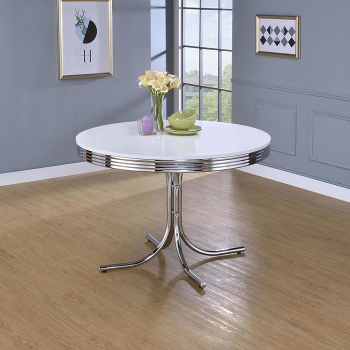 Retro - Round Wood Top Dining Table - White And Chrome - Simple Home Plus