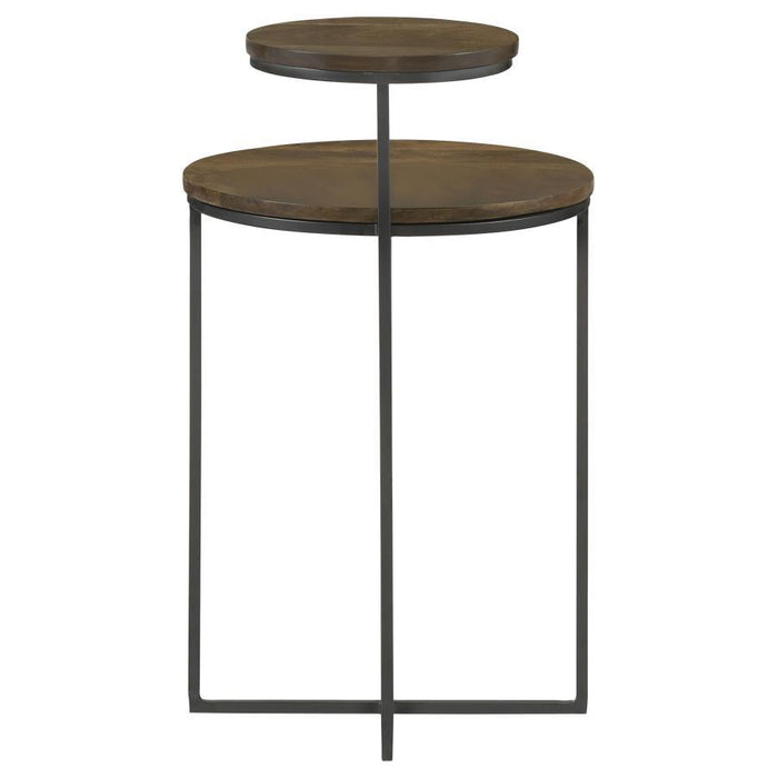 Yael - Round Mango Wood Accent Side Table - Natural And Gunmetal - Simple Home Plus