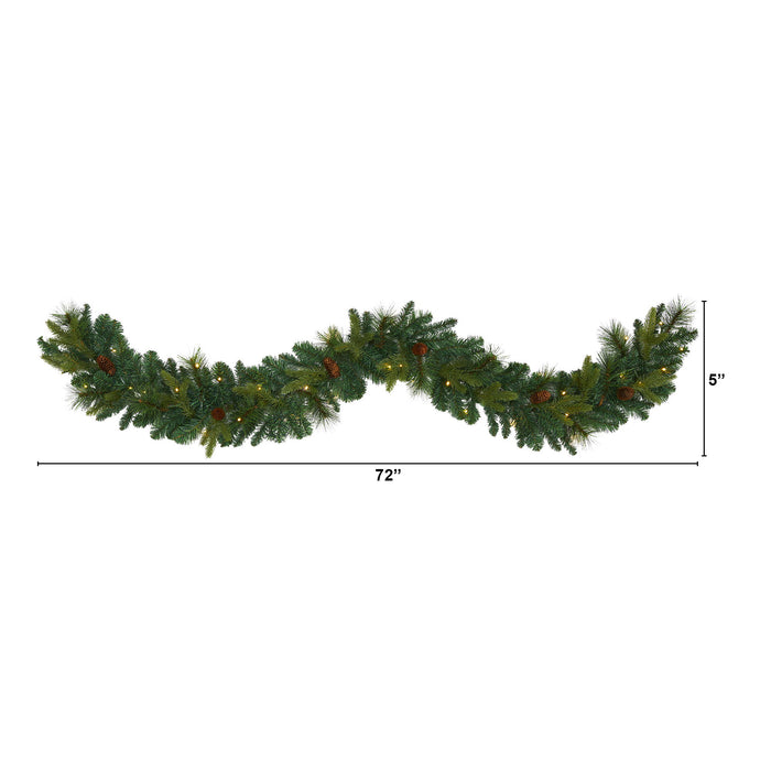 6 Mixed Pine and Pinecone Garland with 35 Clear LED Lights