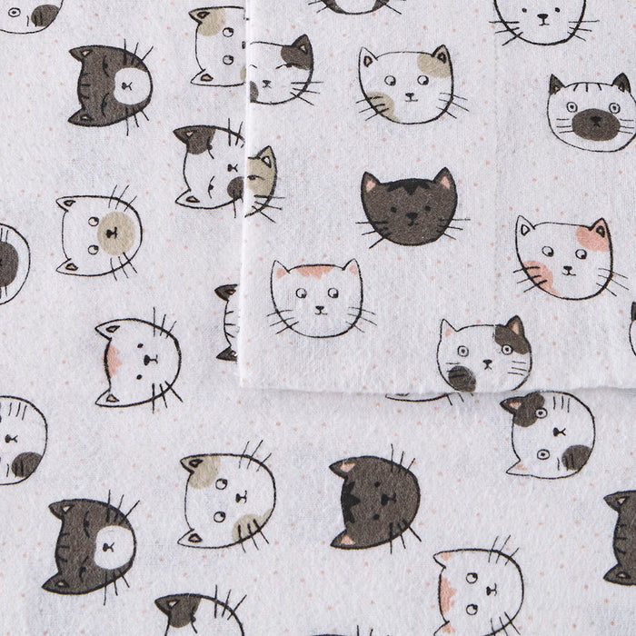 Cozy Soft Novelty Print Sheet Set - Gray / Pink Cats