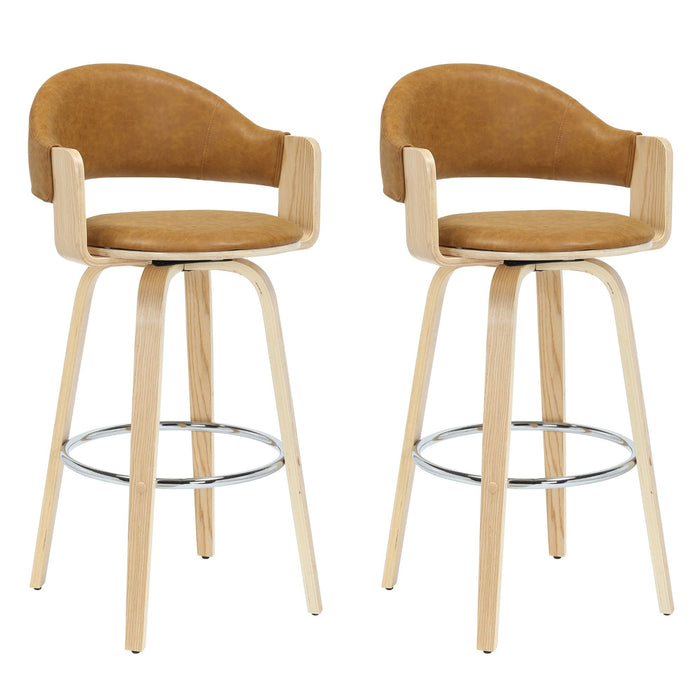 Daxton - Swivel Bar Height Round Back Wood Bar Stool With Faux Leather Seat