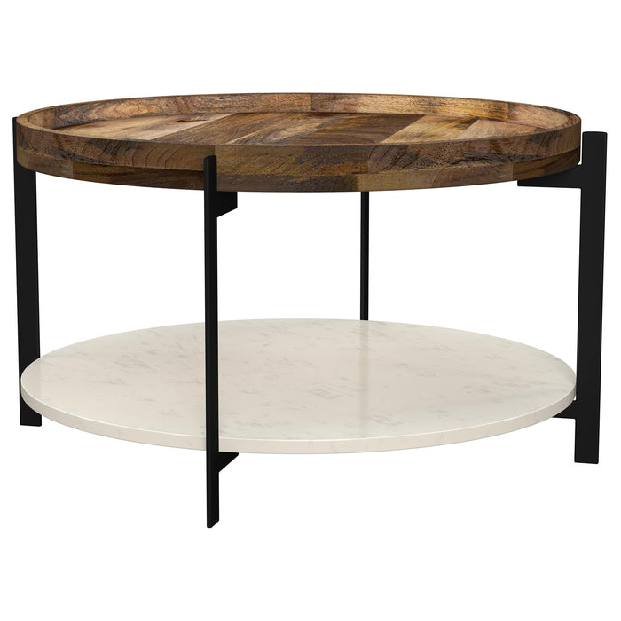 Adhvik - Round Table With Marble Shelf - Simple Home Plus