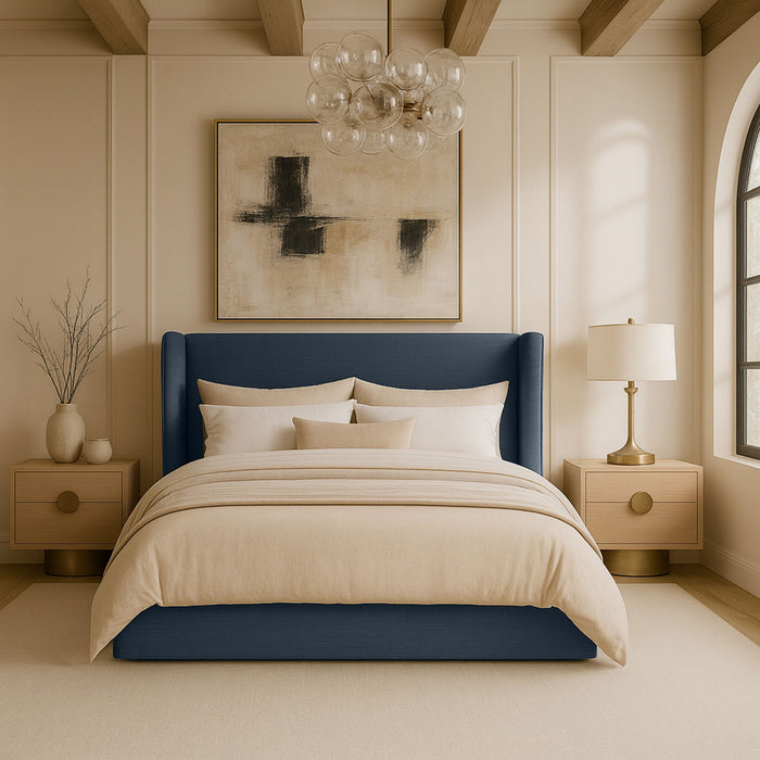 Kendall - Linen Textured Fabric Upholstered Bed - Simple Home Plus