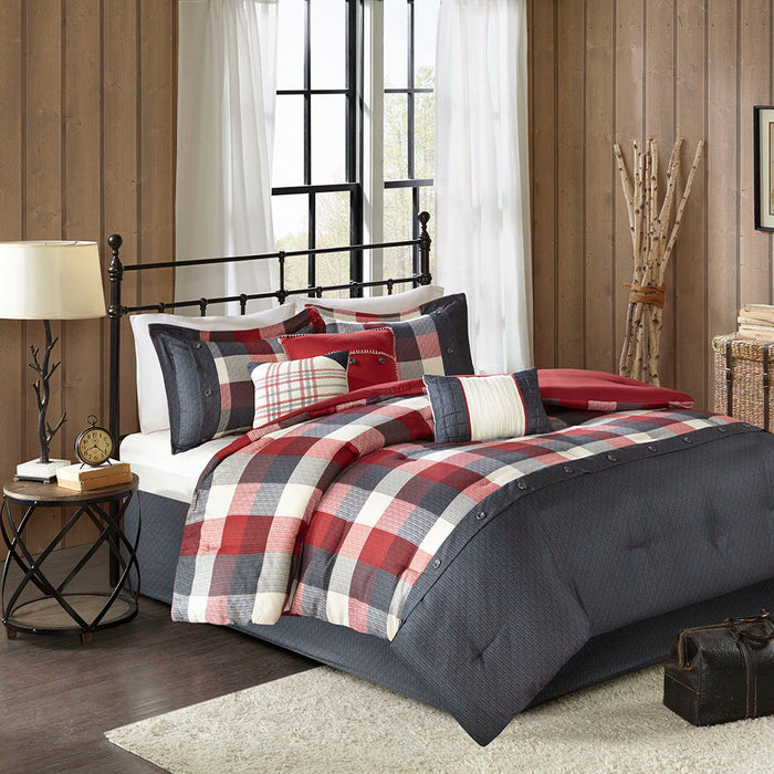 Ridge - California King 7 Piece Herringbone Comforter Set - Red - Simple Home Plus