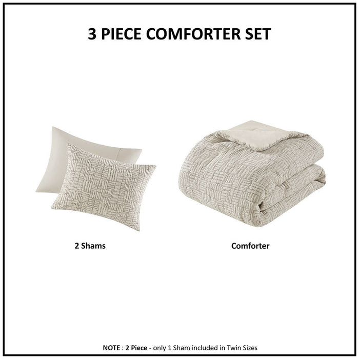 Harper - 3 Piece Full/Queen Oversized Matelasse Comforter Set - Natural - Simple Home Plus