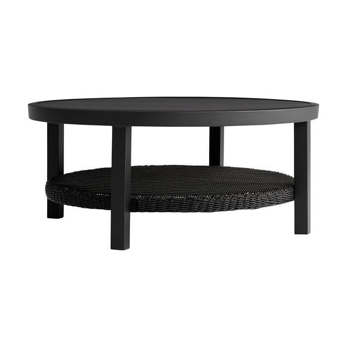 Cayman - Black Aluminum Outdoor Round Conversation Table With Wicker Shelf - Simple Home Plus