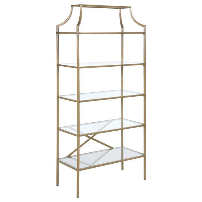 Serena - 5-Shelf Glass Bookshelf - Gold - Simple Home Plus