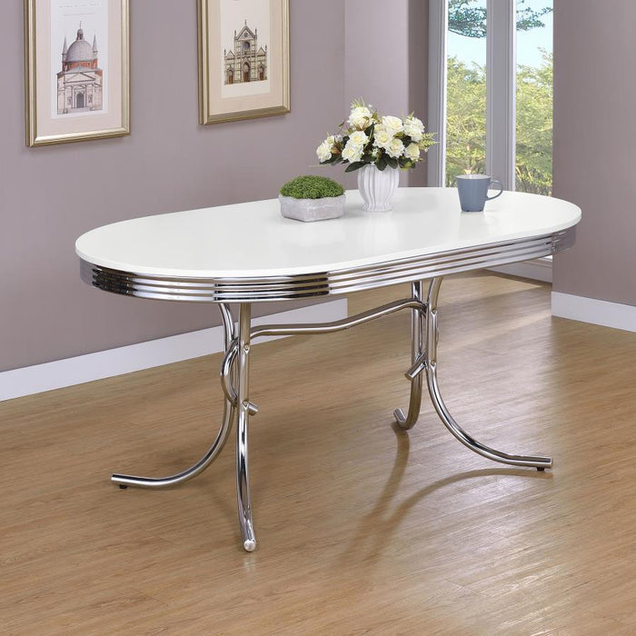 Retro - Oval Wood Top Dining Table - White And Chrome - Simple Home Plus