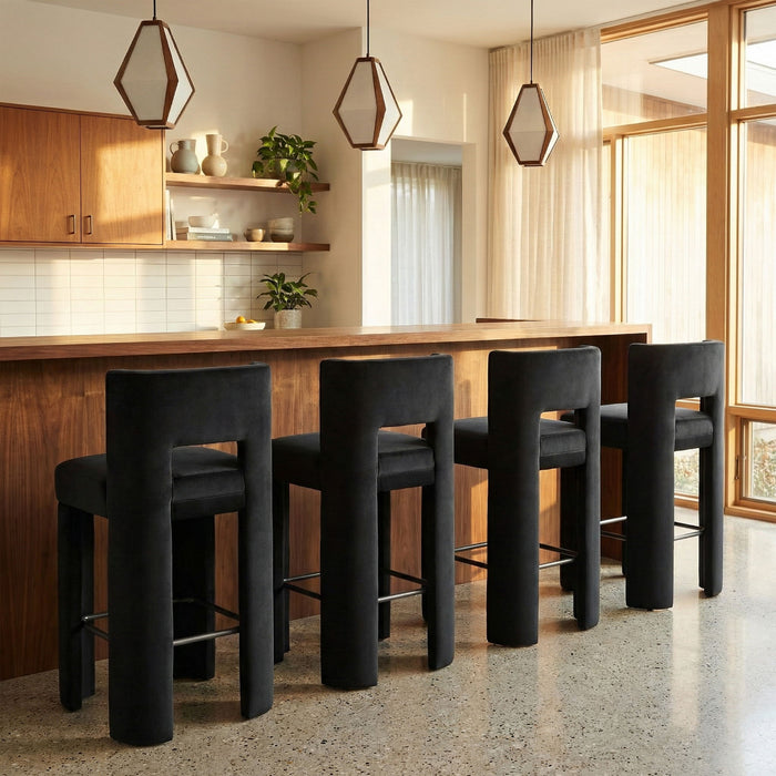 Zuno - Velvet Performance Fabric Upholstered Bar Stool (Set of 2) - Simple Home Plus