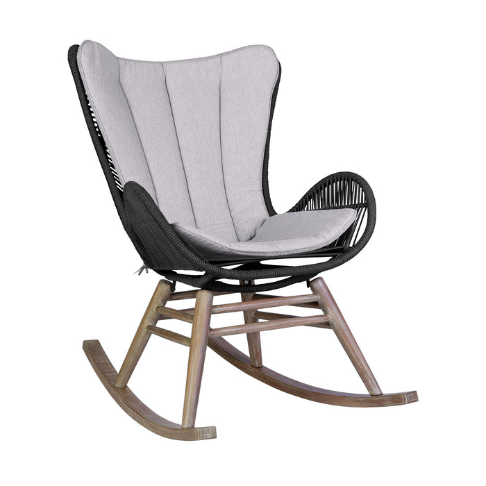 Fanny - Outdoor Patio Rocking Chair - Light Eucalyptus Wood And Charcoal Rope