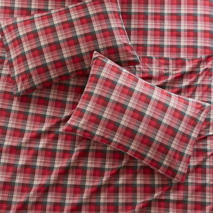 Flannel - 4 Piece Full Sheet Set - Red Plaid - Simple Home Plus