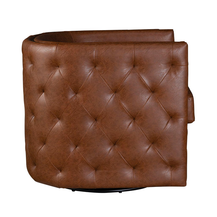 Capstone - Tufted Barrel Swivel Chair - Brown - Simple Home Plus