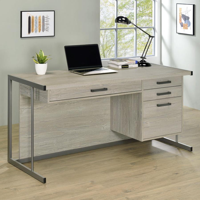 Loomis - 4-Drawer Computer Desk - Whitewashed Gray - Simple Home Plus