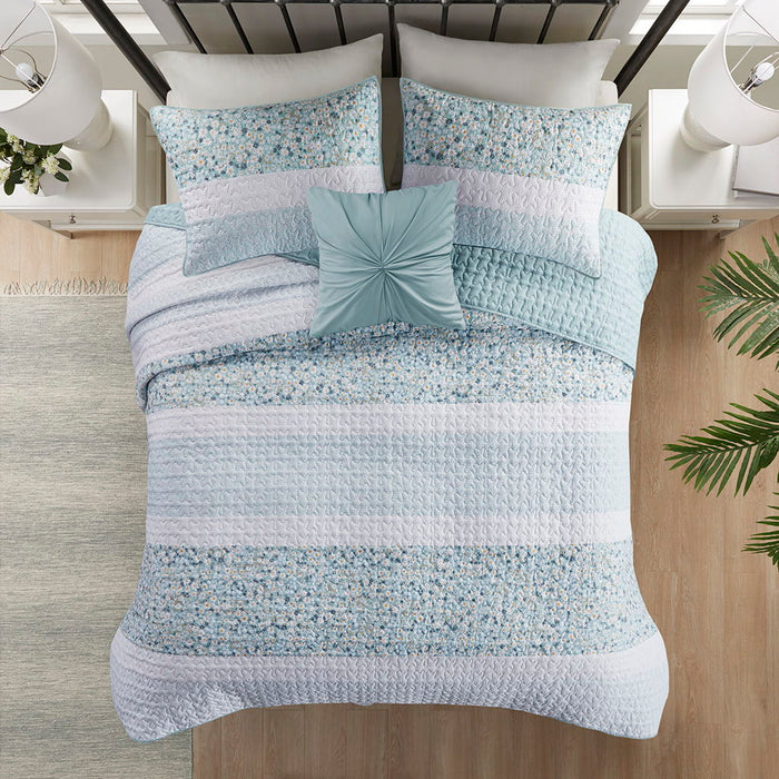 Caralie - 4 Piece King Seersucker Coverlet Set With Throw Pillow - Aqua - Simple Home Plus
