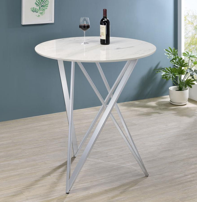 Bexter - Round Faux Marble Bistro Bar Table - Chrome - Simple Home Plus