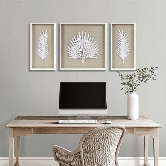 Sabal - Palm Rice Paper Framed Shadow Box (Set of 3) - Off White - Simple Home Plus