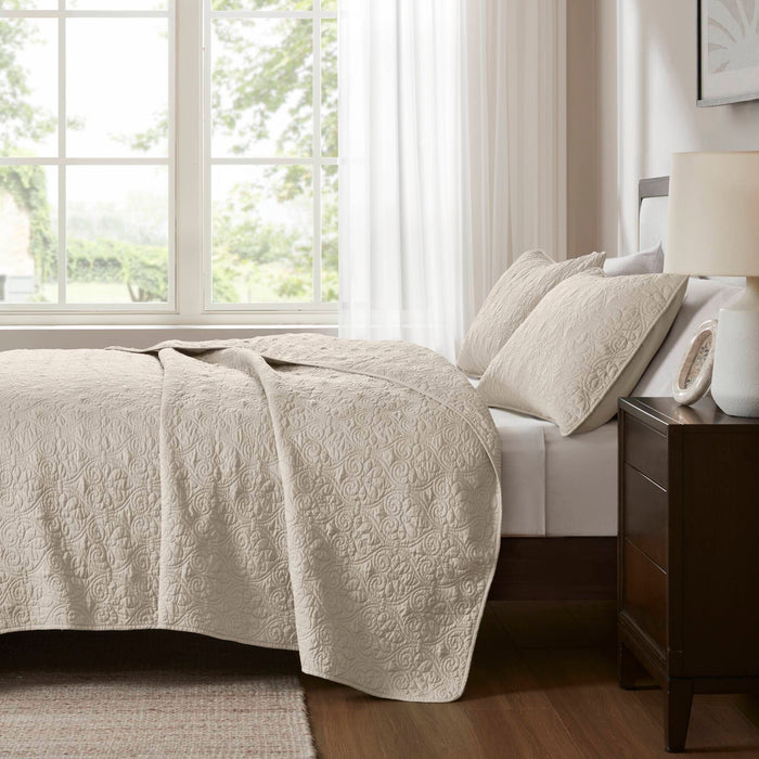 Quebec - King Reversible Coverlet Set - Cream - Simple Home Plus