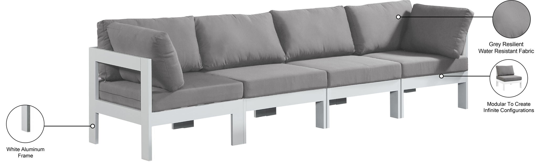 Nizuc - Outdoor Patio 4 Seat Modular Sofa With White Frame