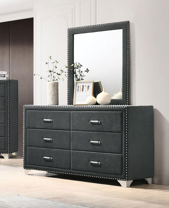 Melody - 6-Drawer Upholstered Dresser With Mirror - Simple Home Plus