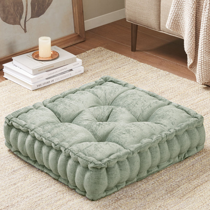 Azza - Poly Chenille Square Floor Pillow Cushion Compress Pack - Desert Sage