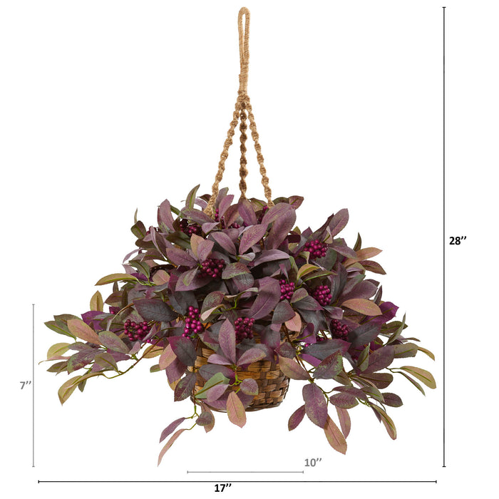 28" Fall Laurel Leaf with Berries Plant in Hanging Basket