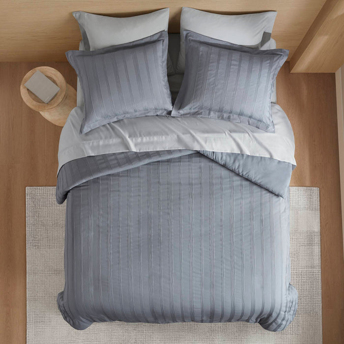 Logan - Full Striped Duvet Set - Blue / Gray - Simple Home Plus