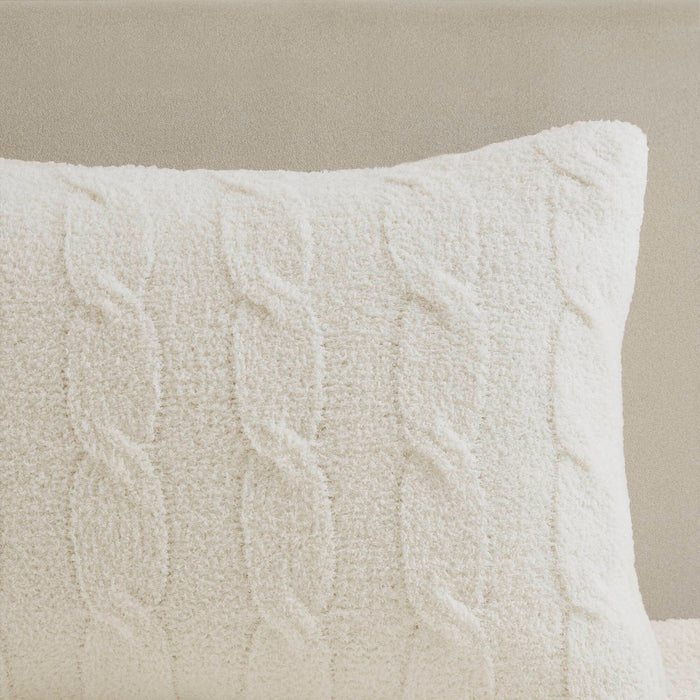 Riordan - King/California King Cable Knit Comforter Set - Ivory - Simple Home Plus