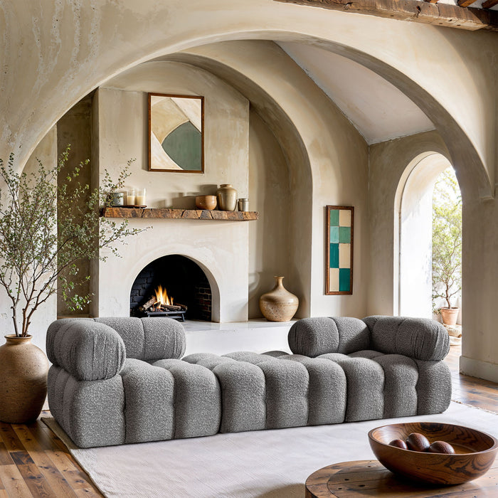 Ames - 3 Piece Boucle Modular Sofa With 1 Backless Seat - Simple Home Plus