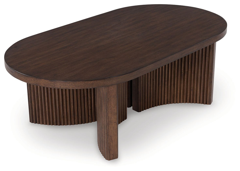 Korestone - Dark Brown - Oval Cocktail Table - Simple Home Plus