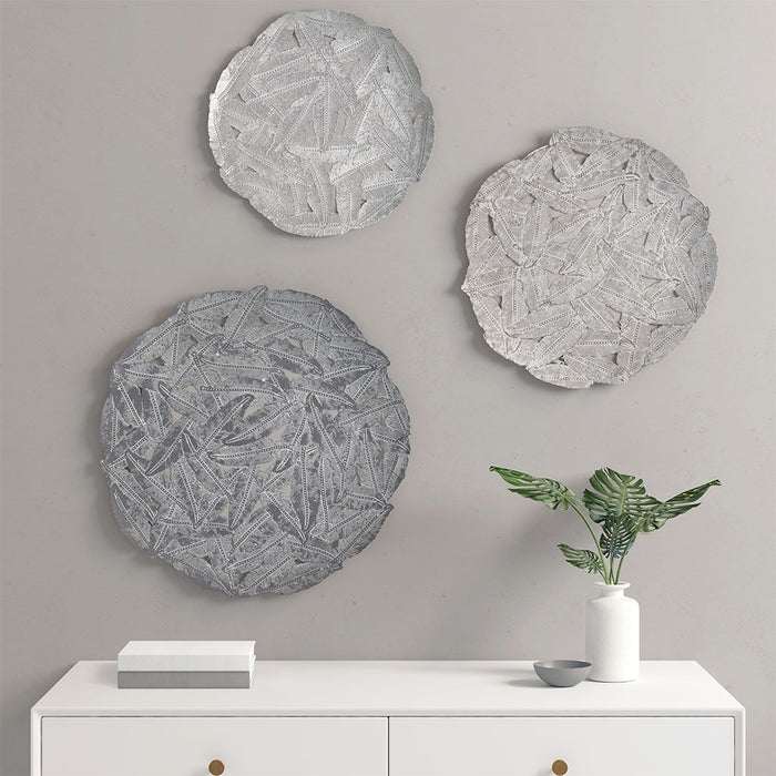 Rossi - Feather Painted Round Wall Decor (Set of 3) - Gray - Simple Home Plus
