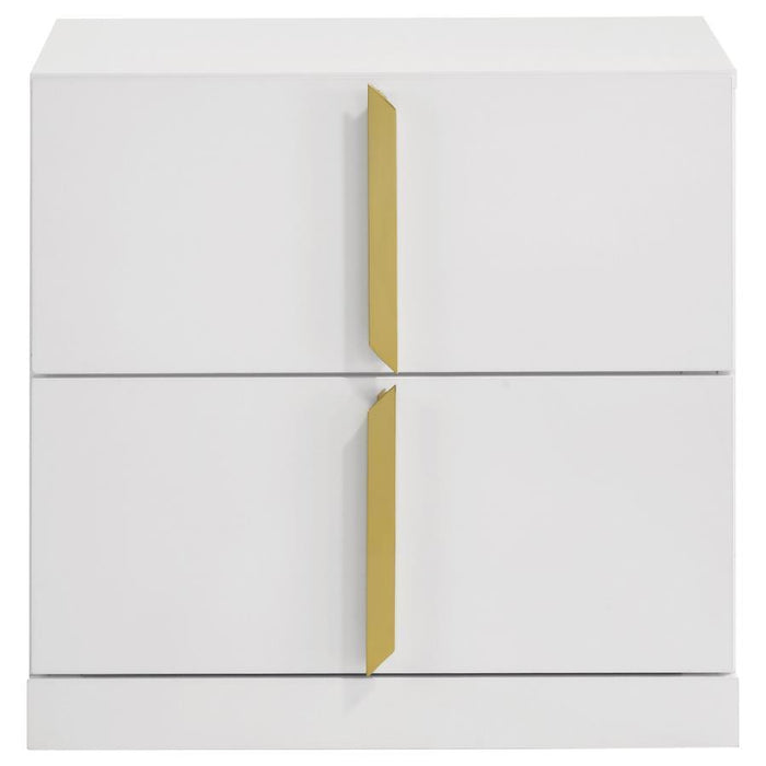 Ines - 2-Drawer Nightstand Bedside Table - White High Gloss - Simple Home Plus