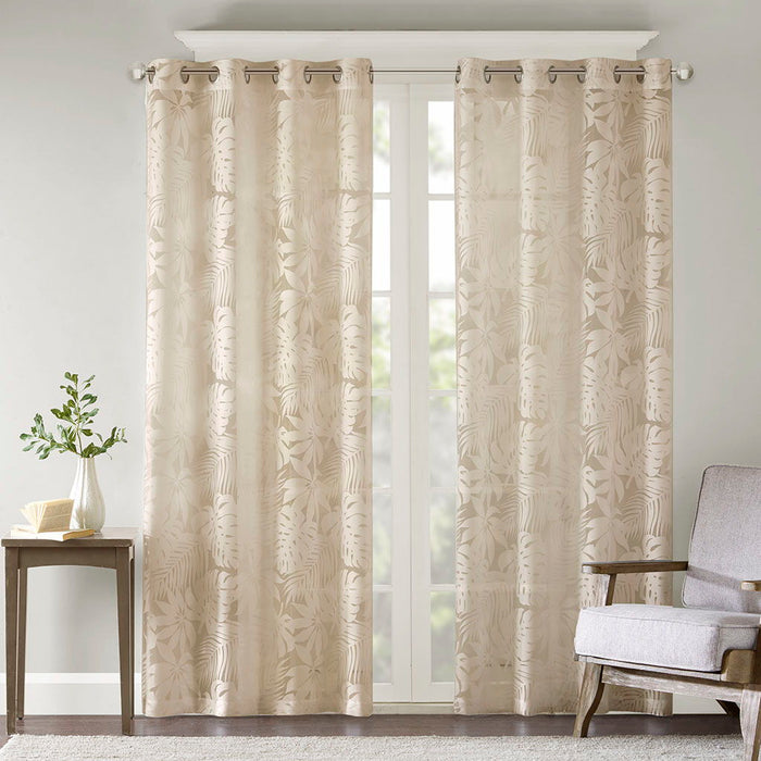 Leilani - 95" Palm Leaf Burnout Window Sheer - Natural - Simple Home Plus