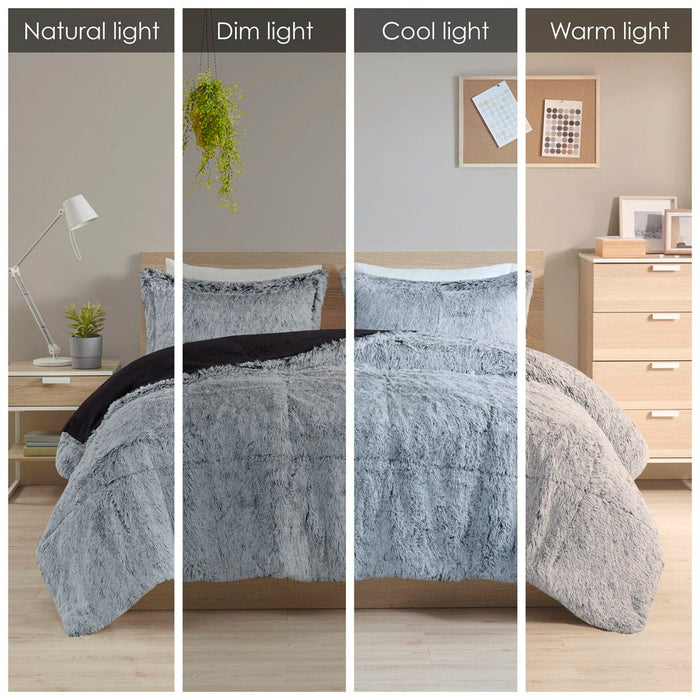 Malea - Shaggy Long Fur Comforter Mini Set - Black - Simple Home Plus