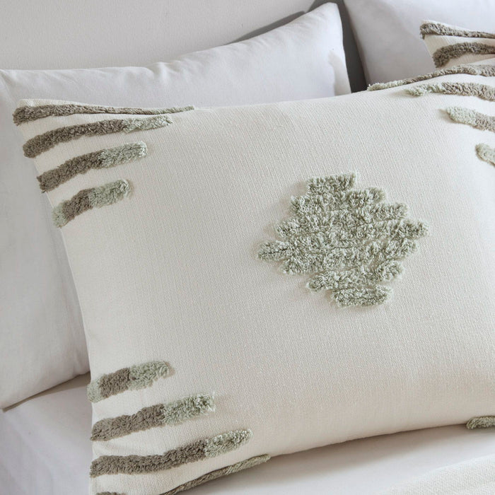 Tahli - 3 Piece Cotton Blend Chenille Duvet Cover Set - Green - Simple Home Plus